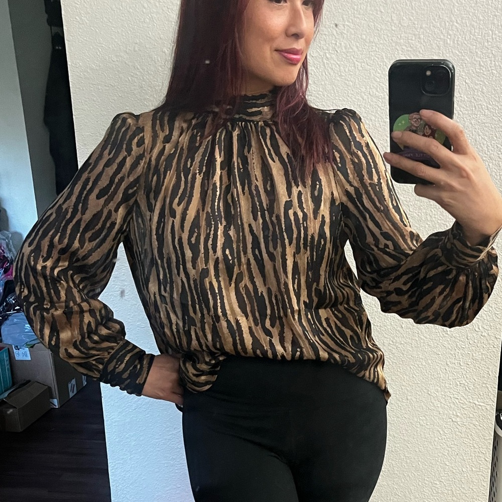 NWT H&M Animal Print Mock neck Blouse